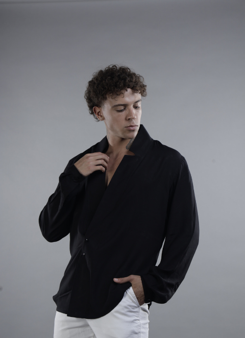 Minimalist Black Star Neck Collar Shirt for Men