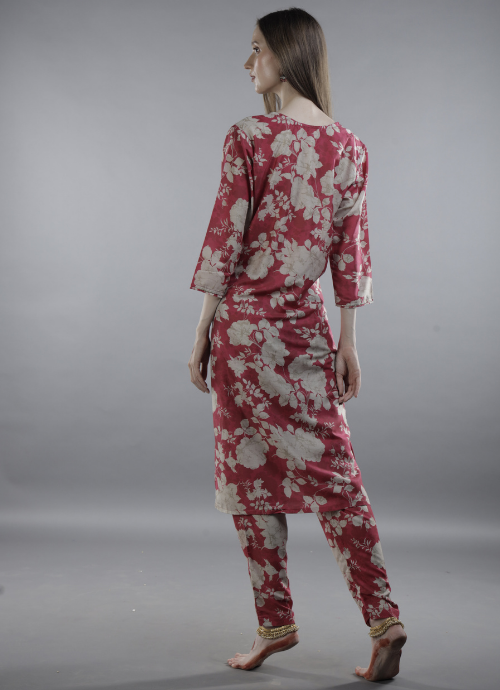 Deep Pink Floral Printed Kurta Set