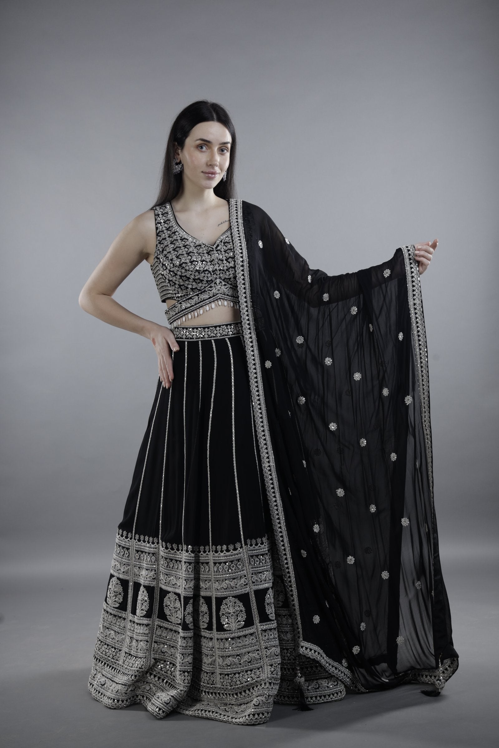 Elegant Black Embroidered Lehenga Choli with Dupatta