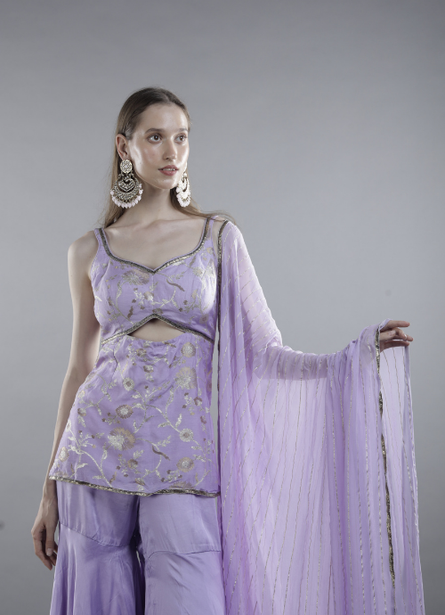 Purple Ethereal Embroidered Sharara Set