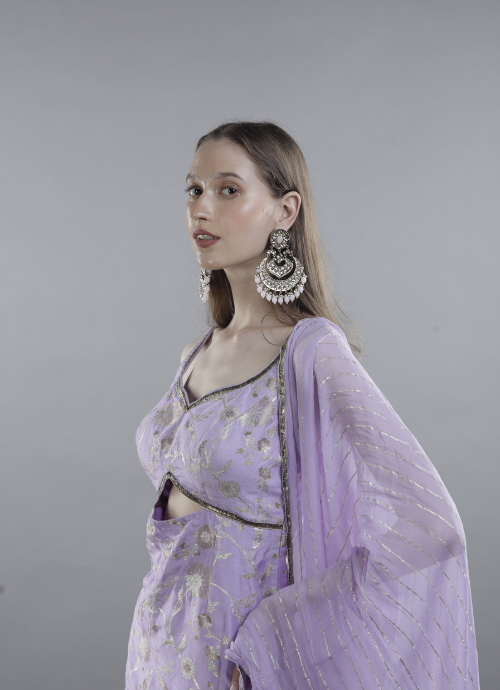 Purple Ethereal Embroidered Sharara Set