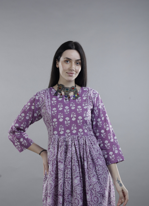 Deep Lavender Printed Anarkali Kurta