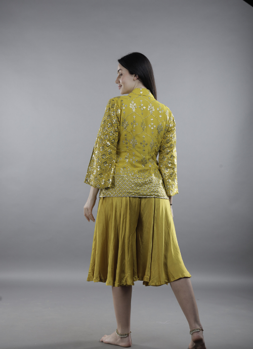 Rust Yellow Co-Ord Set with Embellished Jacket