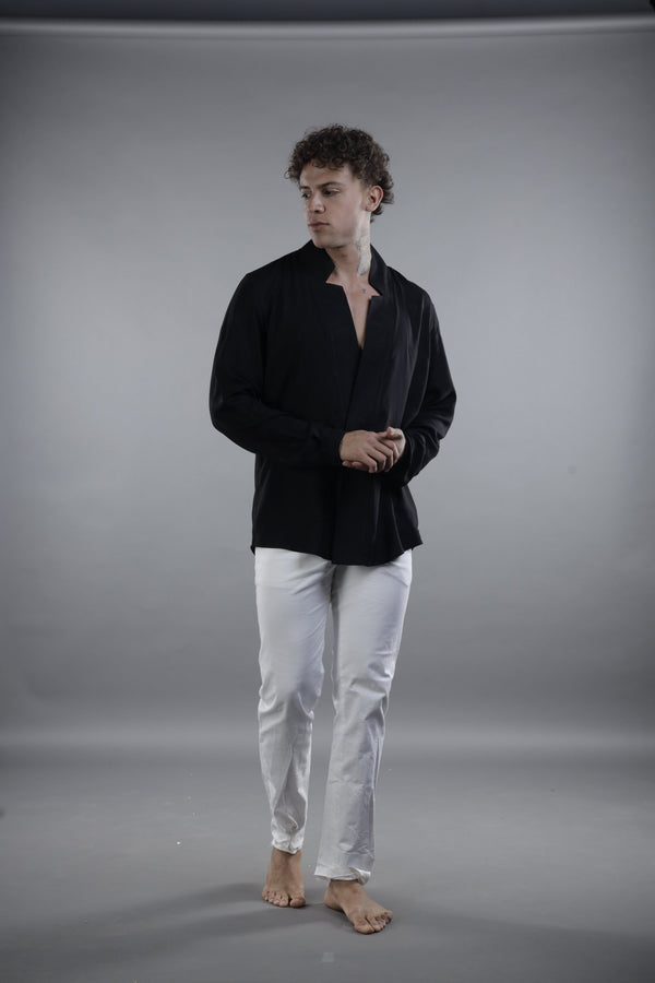 Minimalist Black Star Neck Collar Shirt for Men