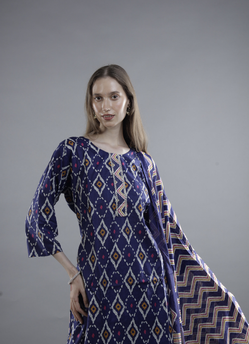 Indigo Printed Kurta Set with Dupatta