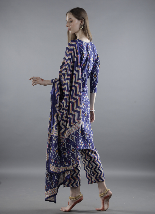 Indigo Printed Kurta Set with Dupatta