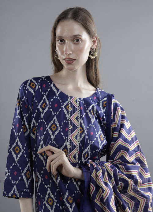 Indigo Printed Kurta Set with Dupatta