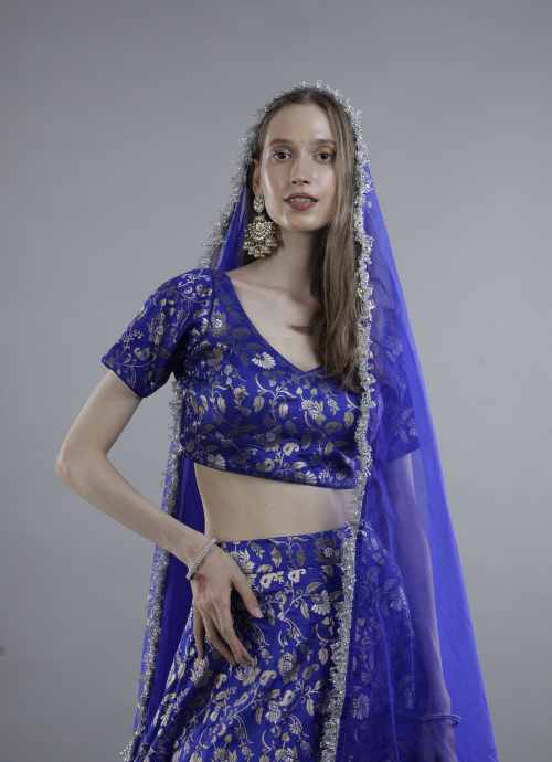 Royal Blue Brocade Lehenga Choli with Dupatta