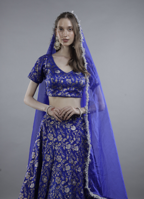 Royal Blue Brocade Lehenga Choli with Dupatta