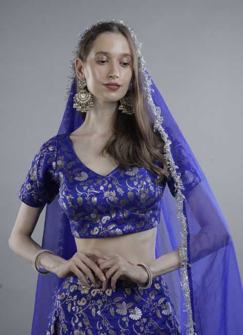 Royal Blue Brocade Lehenga Choli with Dupatta