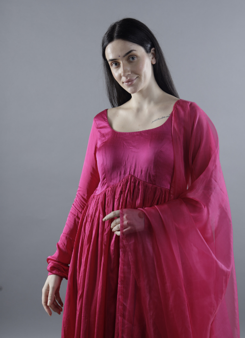 Namratha Juani Elegant Rani Pink Flared Anarkali Set with Dupatta