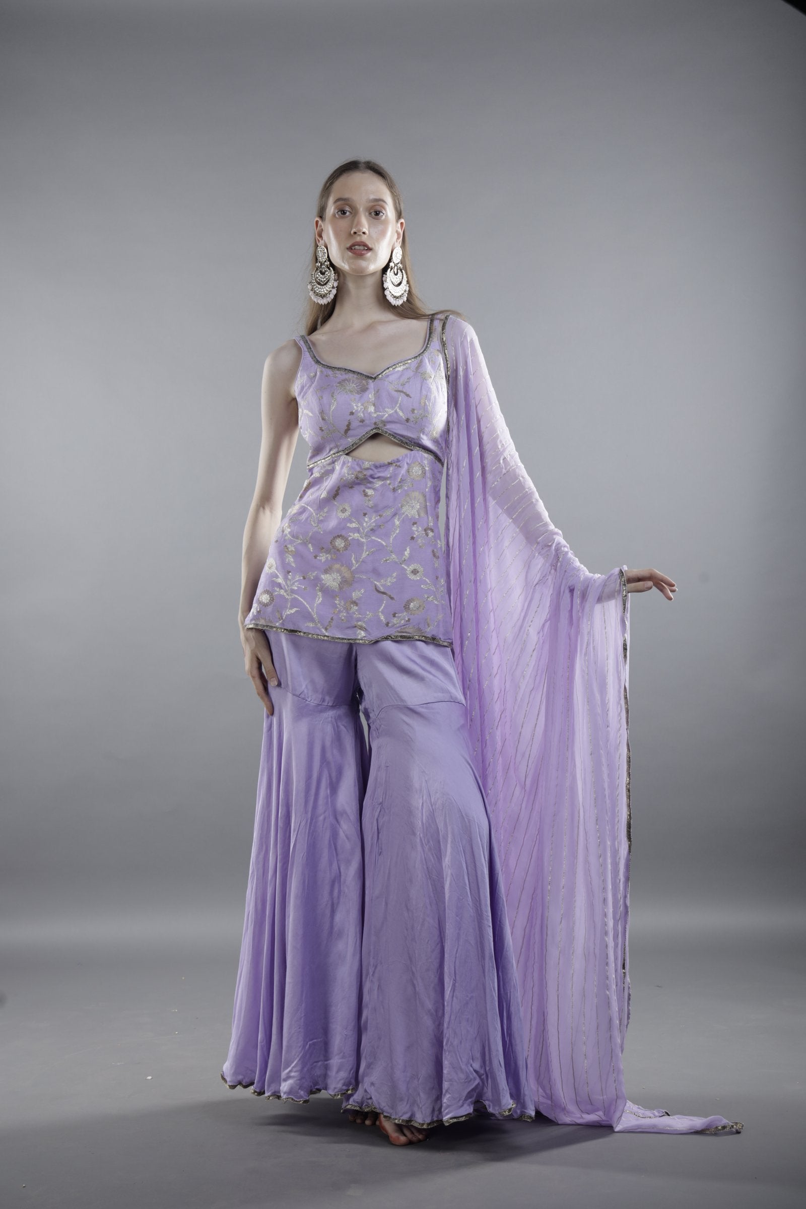 Purple Ethereal Embroidered Sharara Set