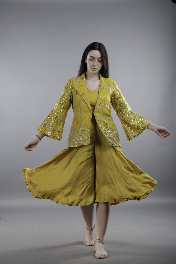 Rust Yellow Co-Ord Set with Embellished Jacket