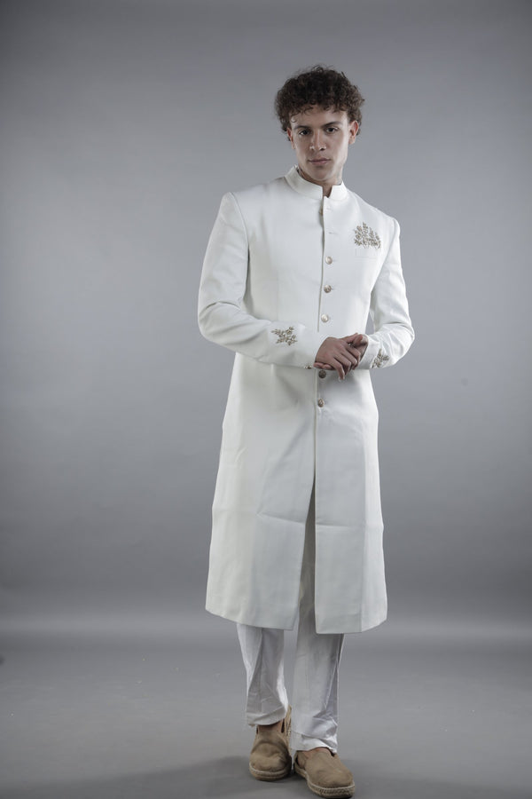 Classic Ivory Embroidered Bandhgala Sherwani