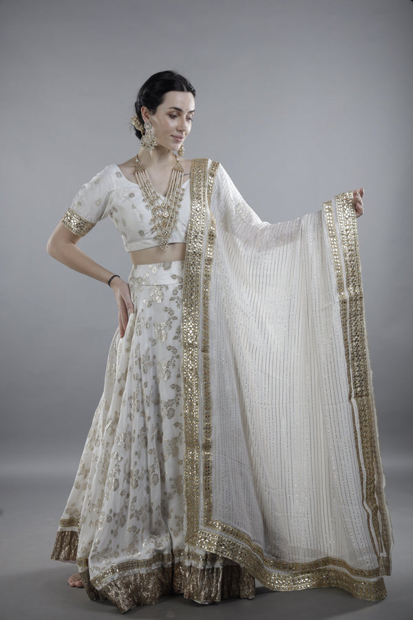 Ivory and Gold Embroidered Lehenga Set