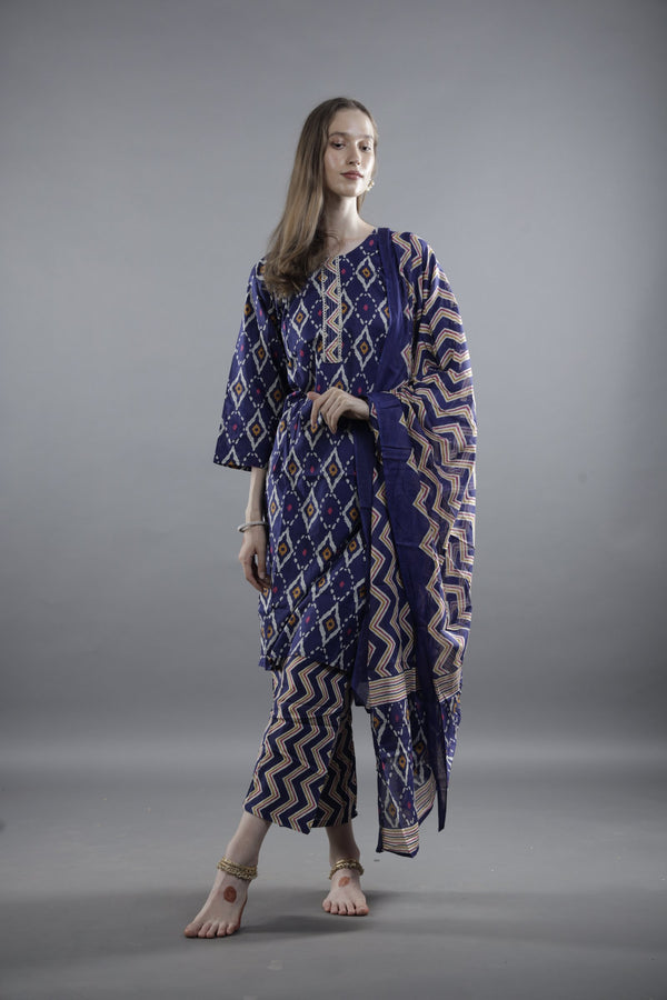 Indigo Printed Kurta Set with Dupatta