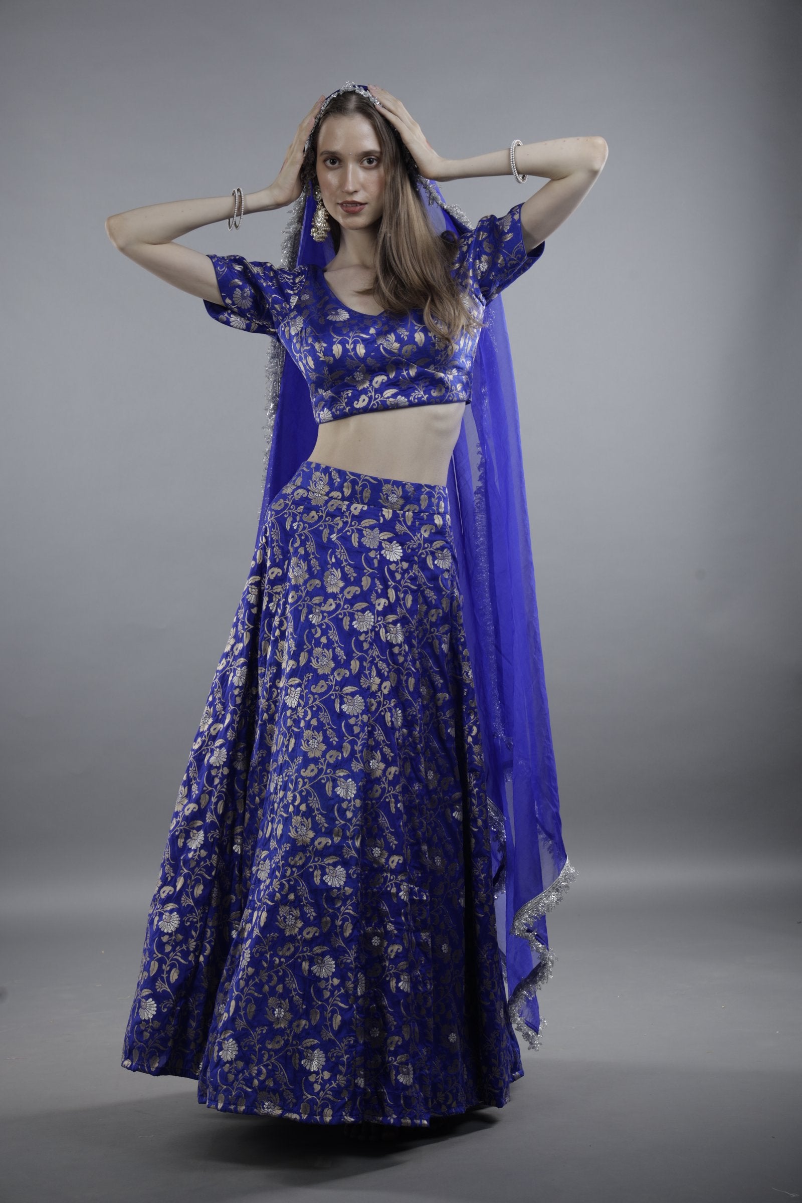 Royal Blue Brocade Lehenga Choli with Dupatta