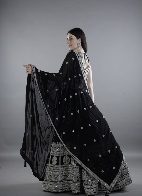 Elegant Black Embroidered Lehenga Choli with Dupatta