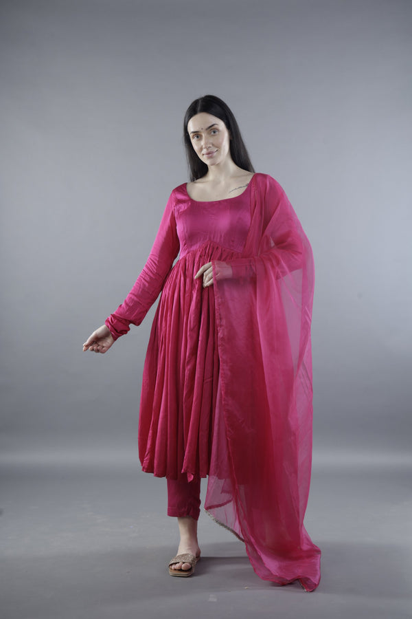 Namratha Juani Elegant Rani Pink Flared Anarkali Set with Dupatta