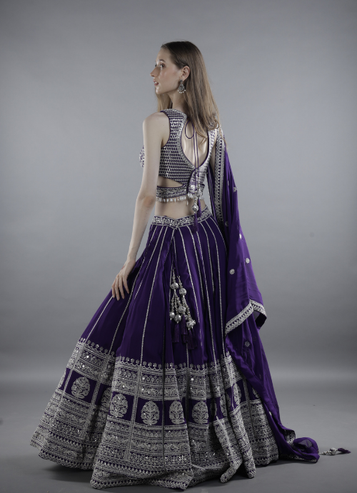 Royal Purple Embellished Lehenga Choli Set with Dupatta